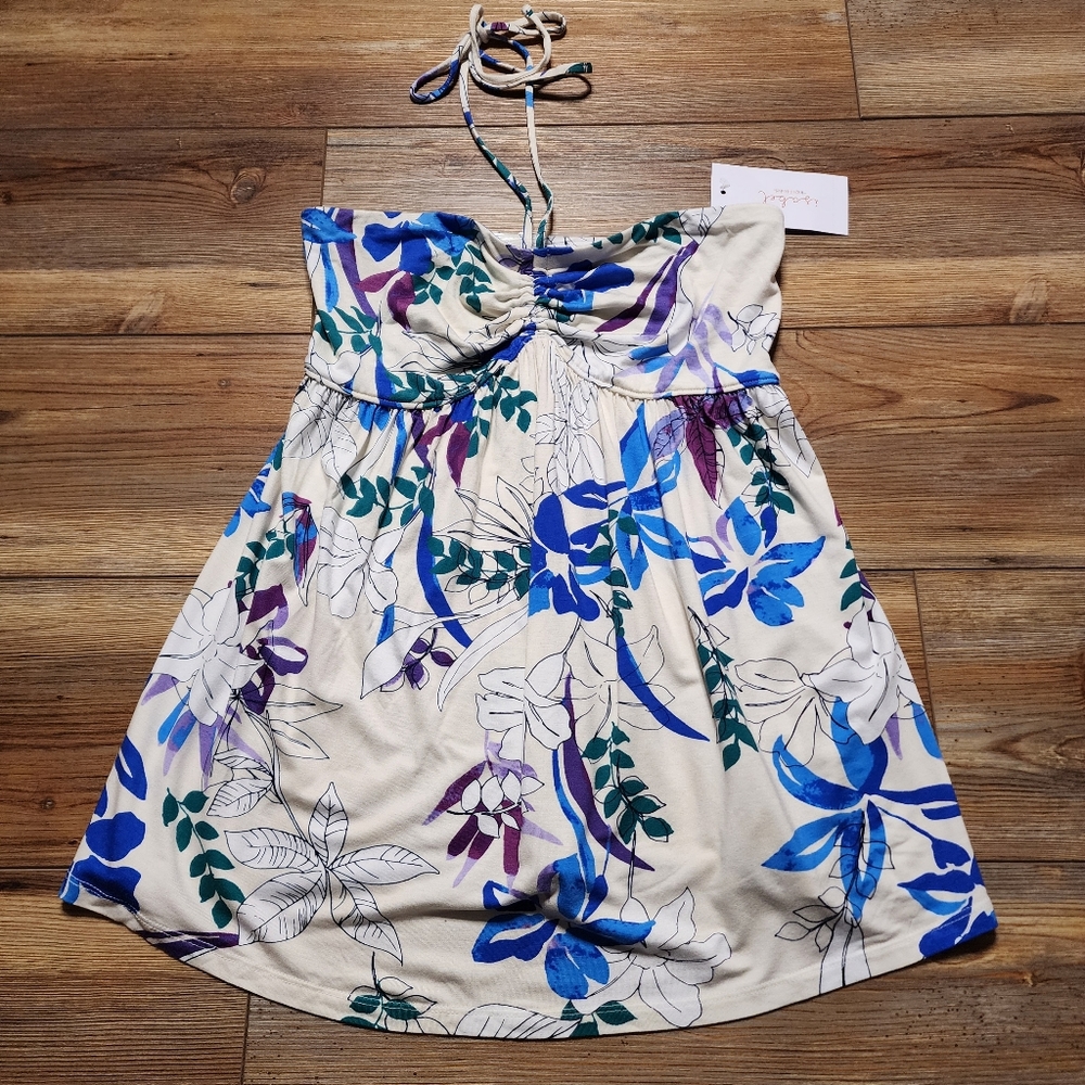 Isabel Maternity Tank Top Womens S Cream Blue Floral NEW